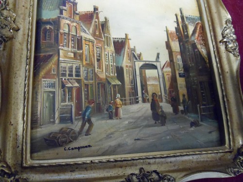 Antique signed oil - , painting