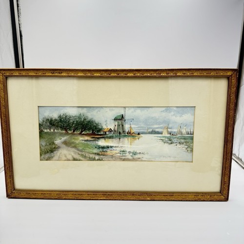 Dutch scene windmill boats - scene,